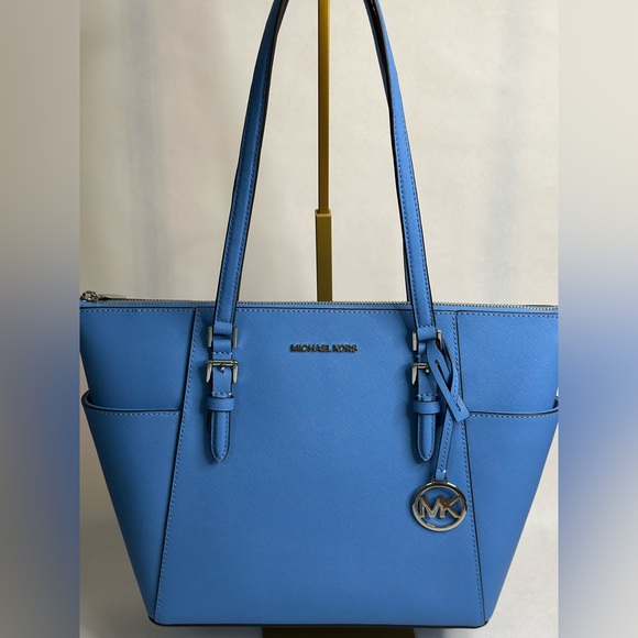 NWT Michael Kors Charlotte Blue Saffiano Leather Tote Bag - Picture 3 of 12